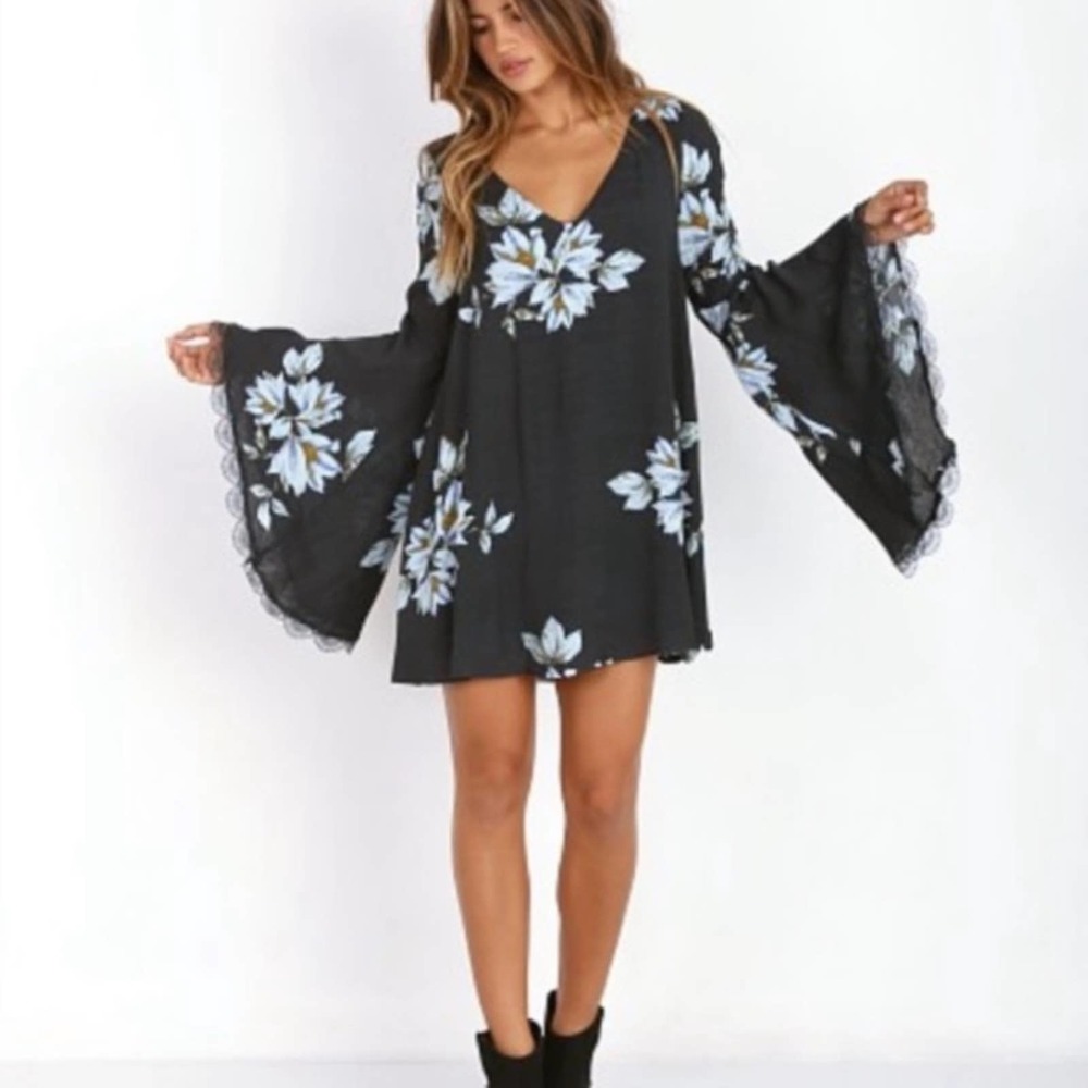 Free People Wanderer Mini Bell Sleeves Dress